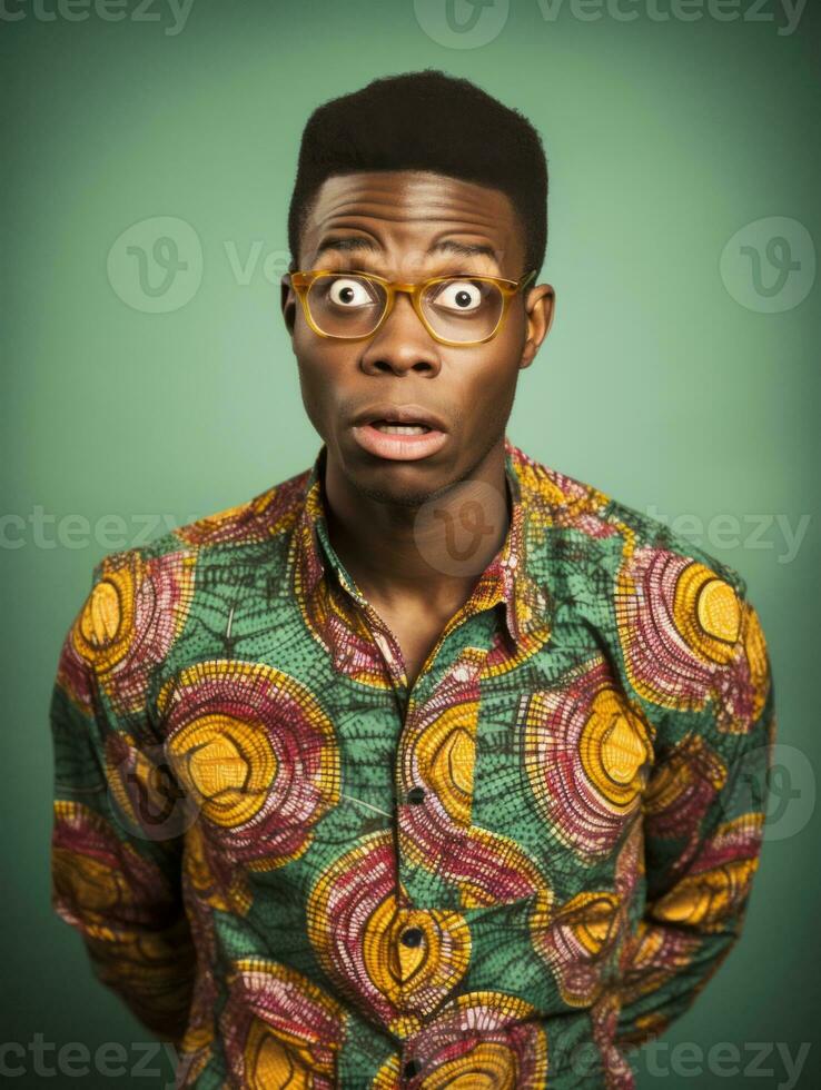 Young man with African features who appears to be shocked AI Generative photo
