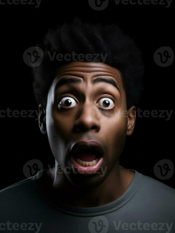 Young man with African features who appears to be shocked AI Generative photo