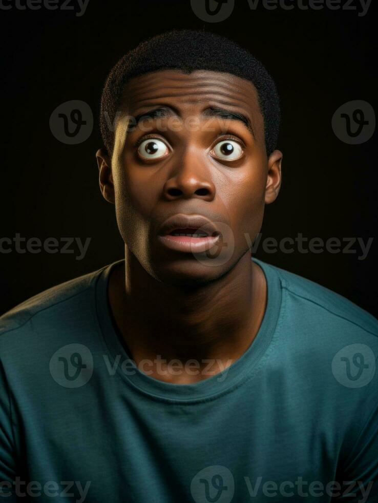 Young man with African features who appears to be shocked AI Generative photo