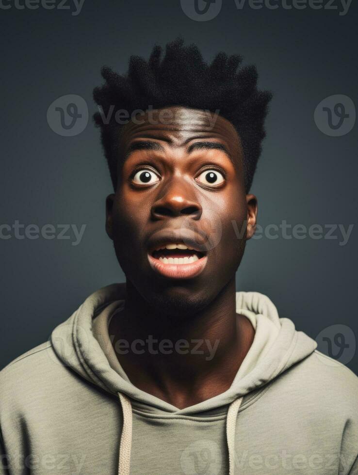Young man with African features who appears to be shocked AI Generative photo