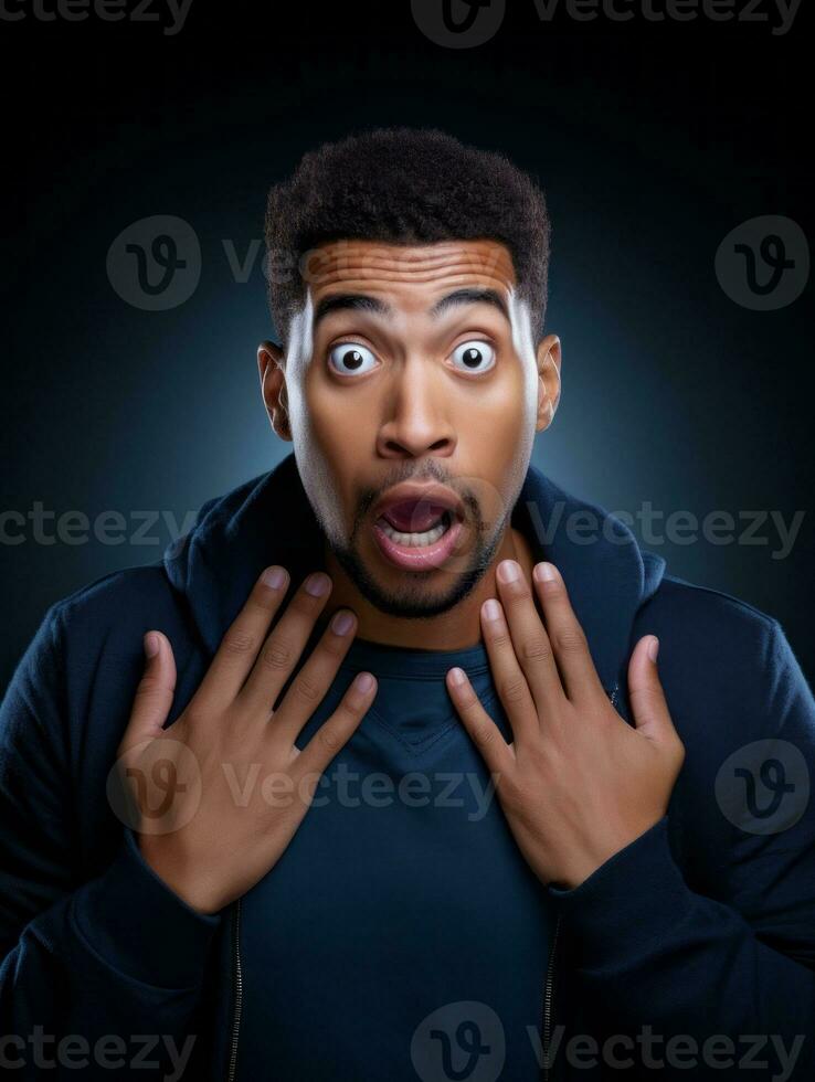 Young man with African features who appears to be shocked AI Generative photo