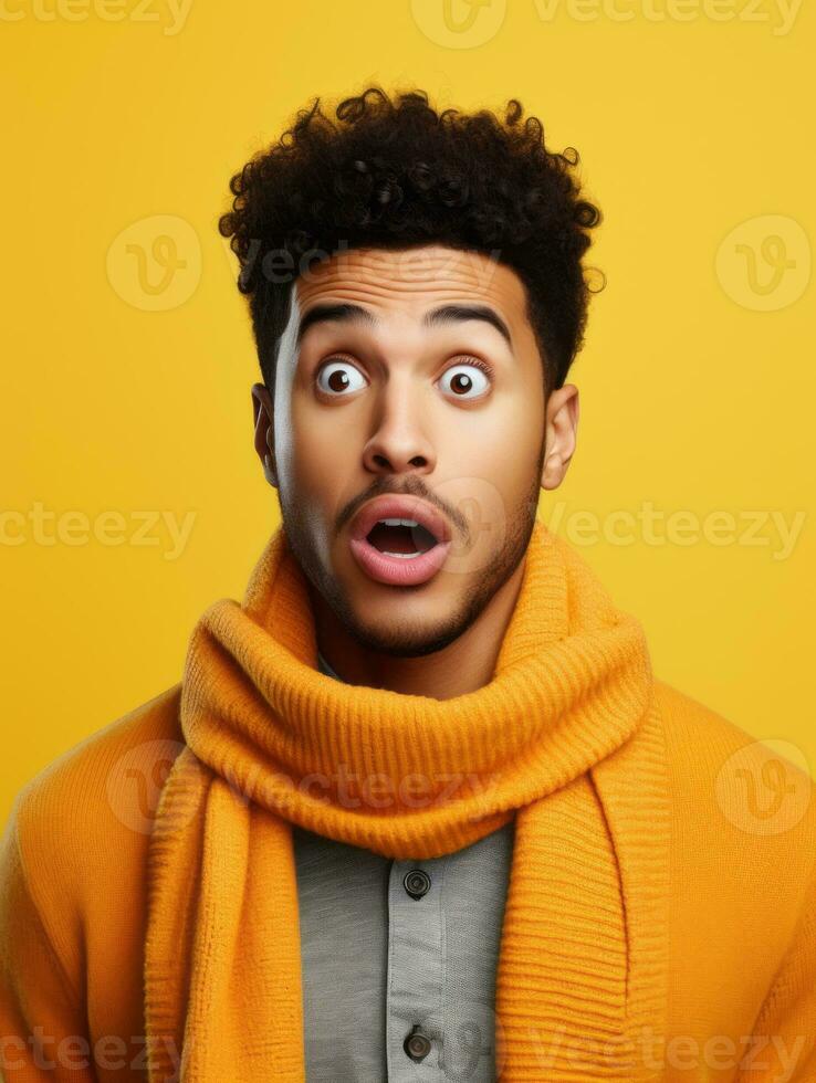 Young man with African features who appears to be shocked AI Generative photo