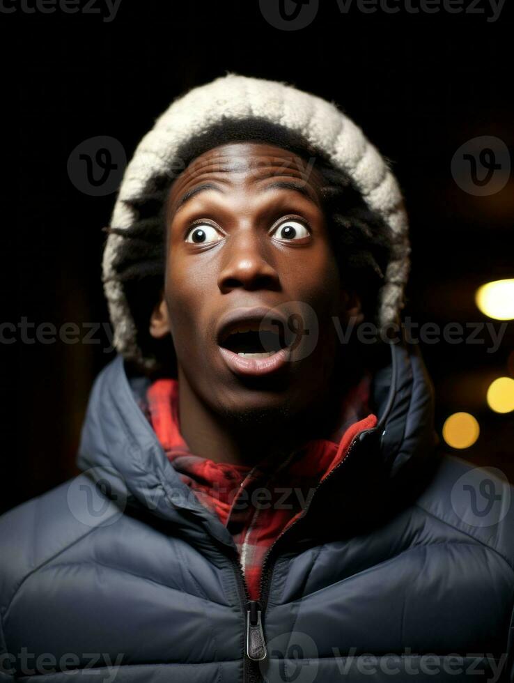 Young man with African features who appears to be shocked AI Generative photo