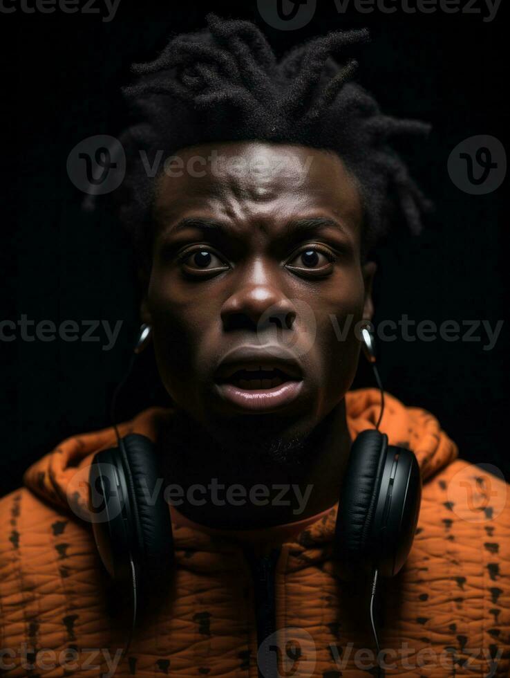 Young man with African features who appears to be shocked AI Generative photo