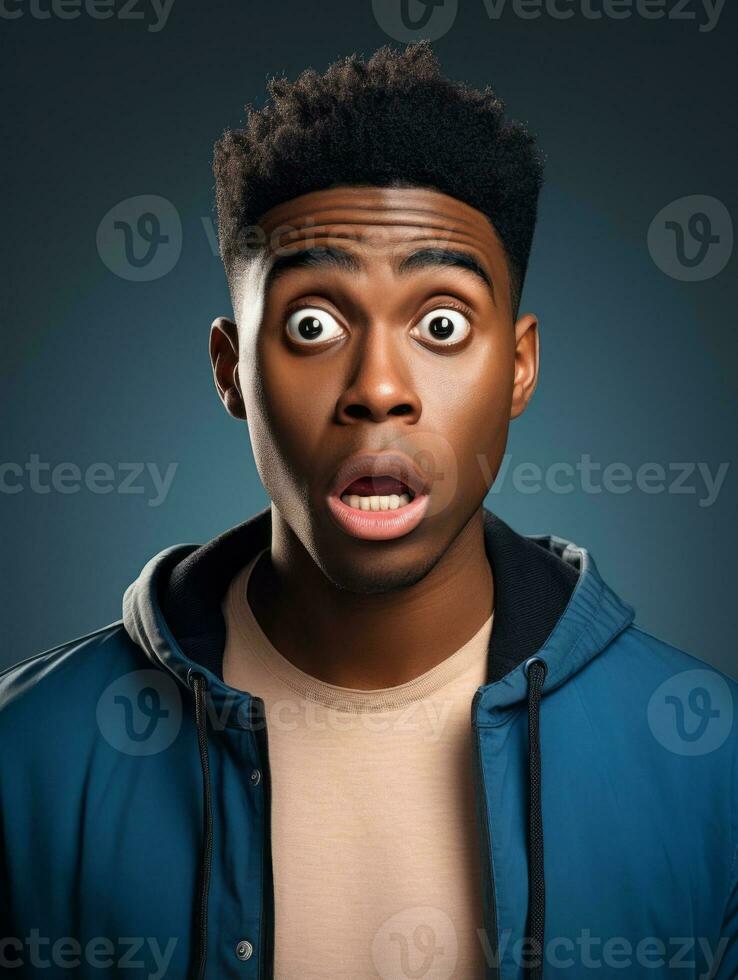 Young man with African features who appears to be shocked AI Generative photo