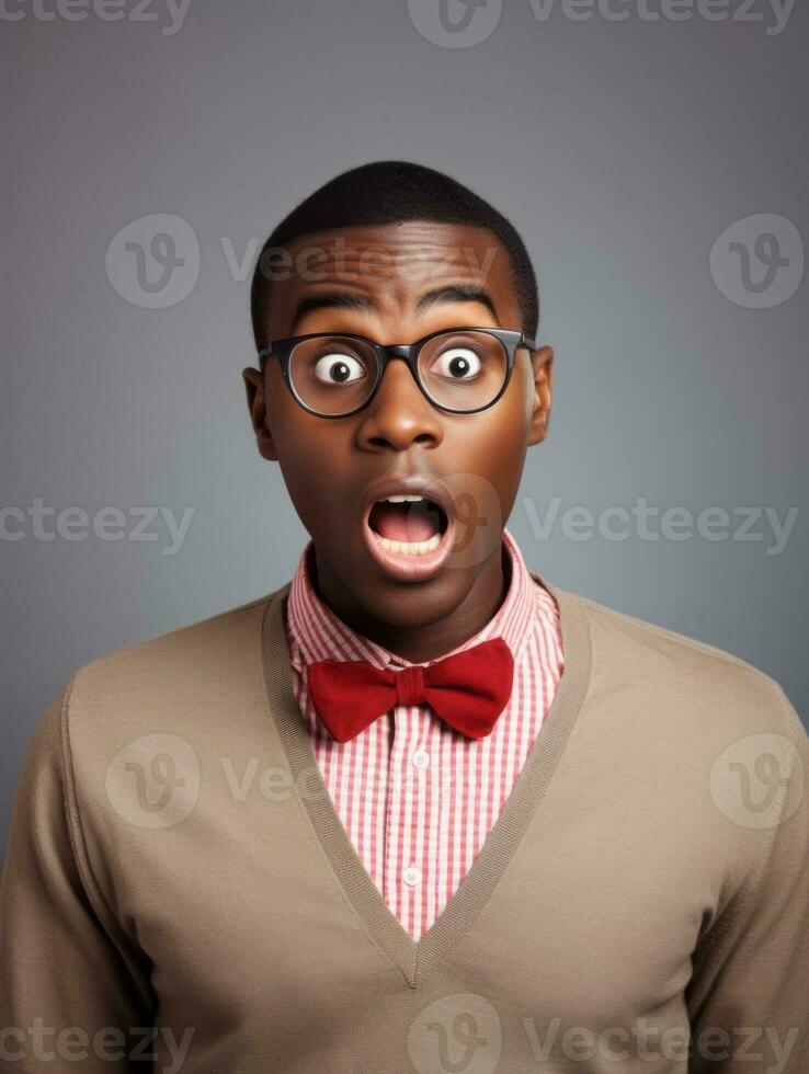 Young man with African features who appears to be shocked AI Generative photo