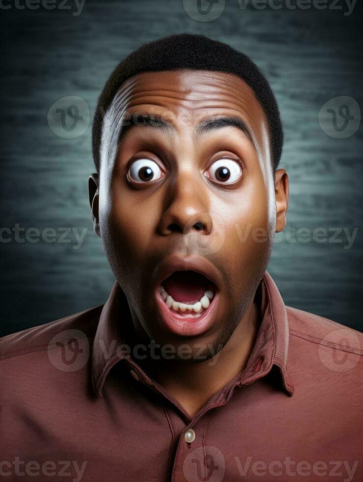 Young man with African features who appears to be shocked AI Generative photo