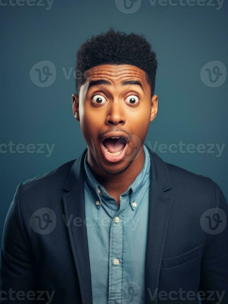 Young man with African features who appears to be shocked AI Generative photo
