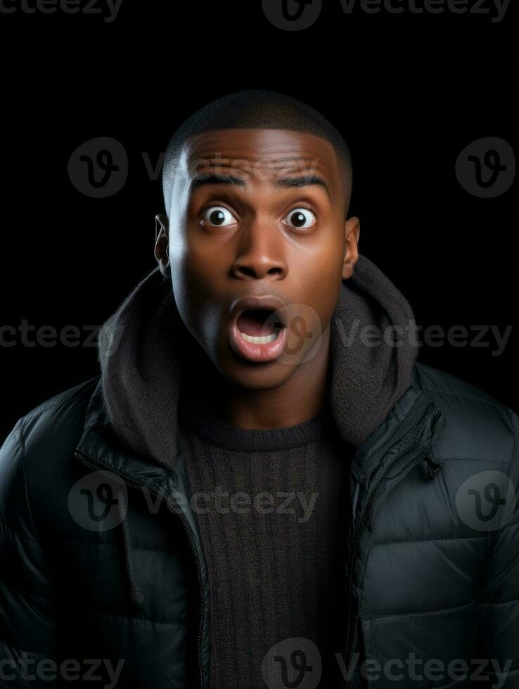 Young man with African features who appears to be shocked AI Generative photo