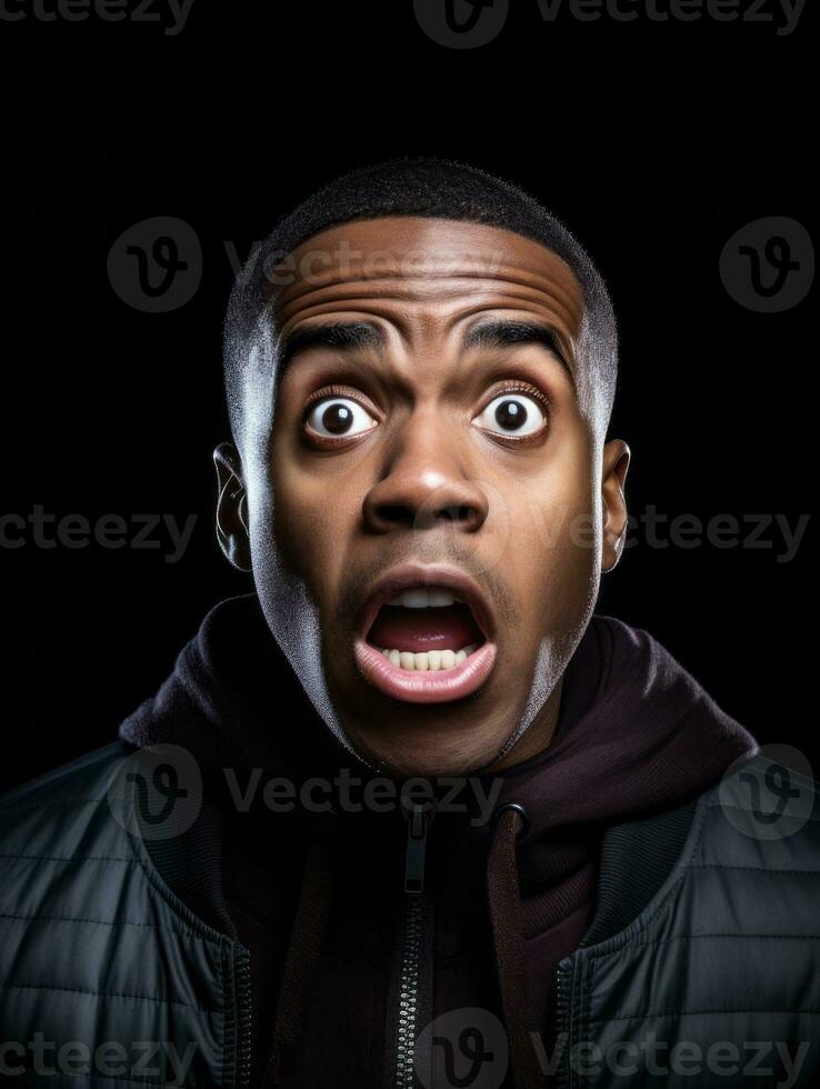 Young man with African features who appears to be shocked AI Generative photo