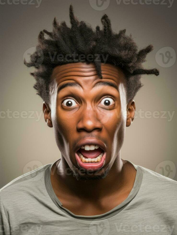 Young man with African features who appears to be shocked AI Generative photo