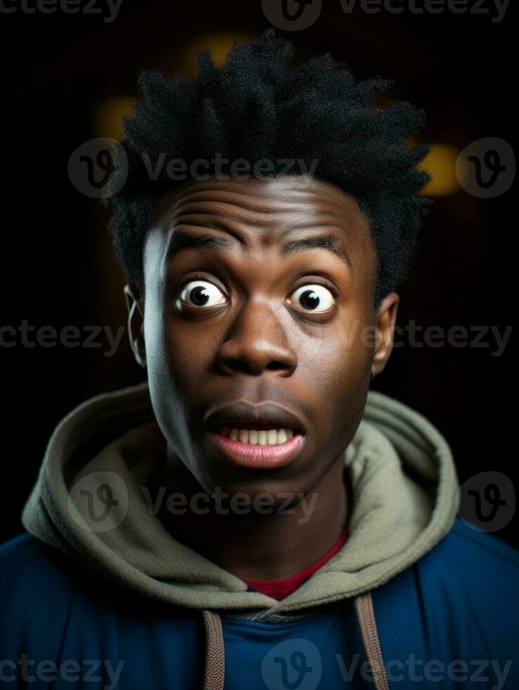 Young man with African features who appears to be shocked AI Generative photo