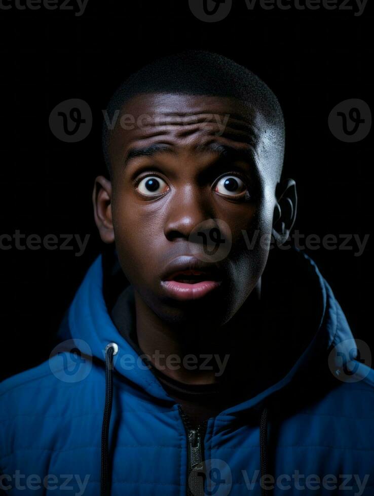 Young man with African features who appears to be shocked AI Generative photo