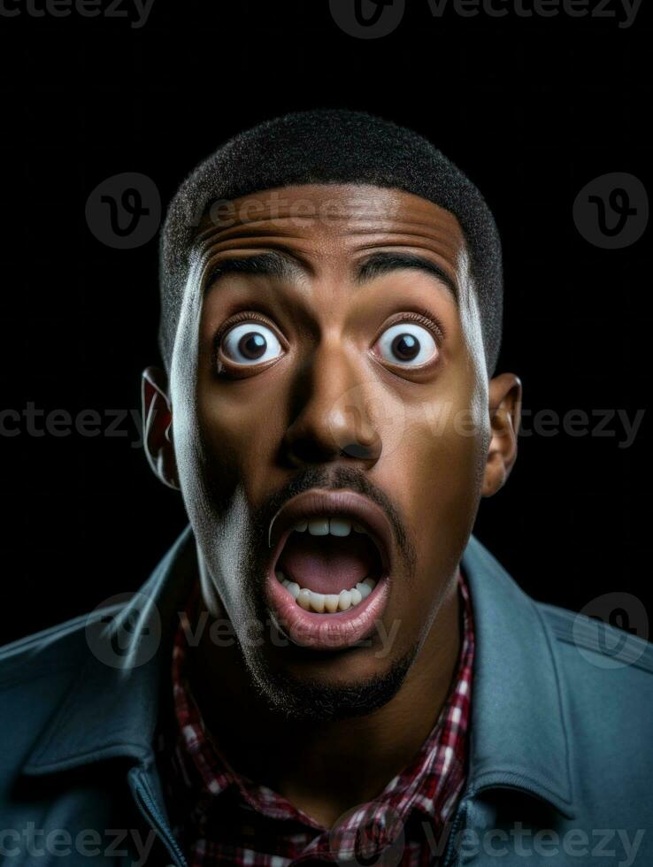 Young man with African features who appears to be shocked AI Generative photo