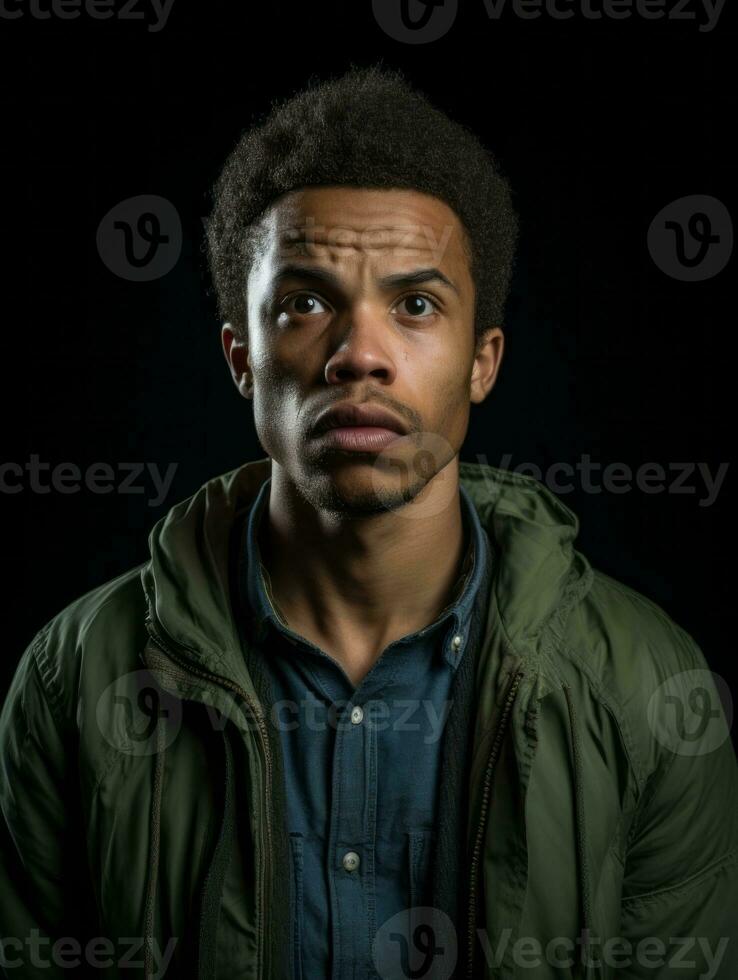 Young man with African features who appears to be shocked AI Generative photo
