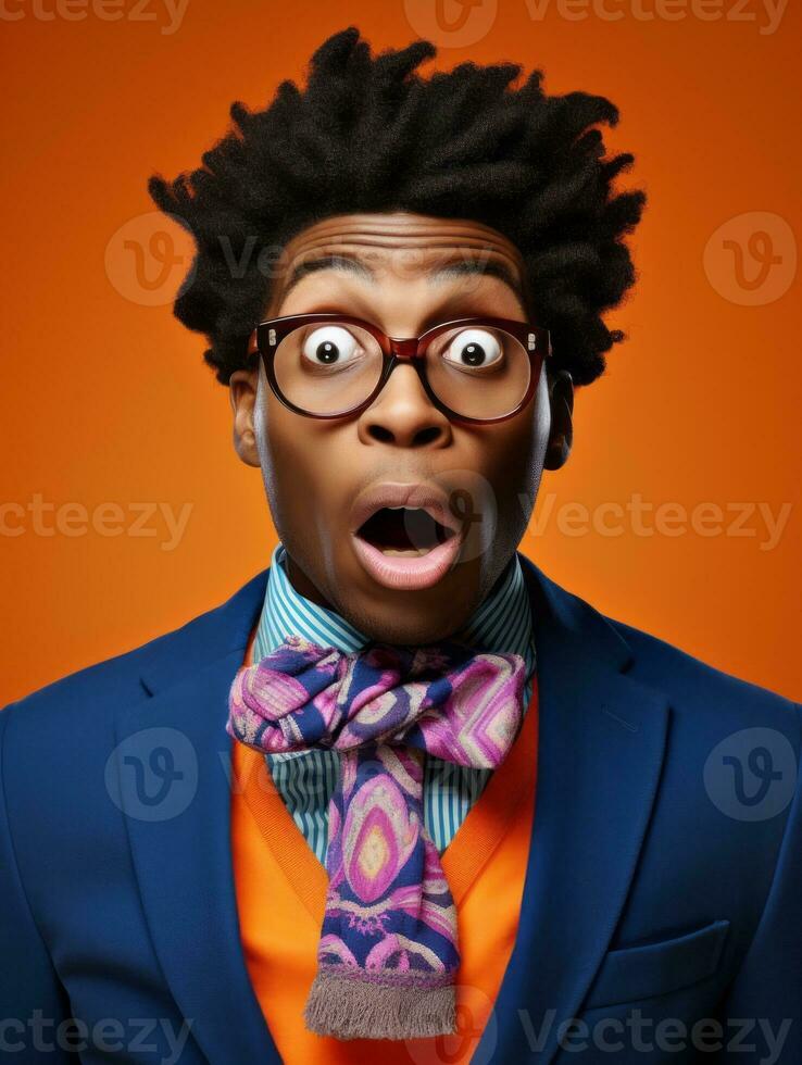 Young man with African features who appears to be shocked AI Generative photo