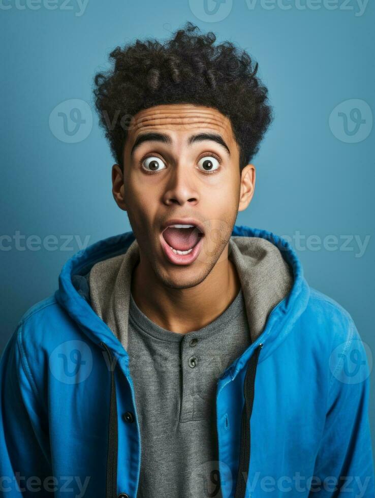Young man with African features who appears to be shocked AI Generative photo