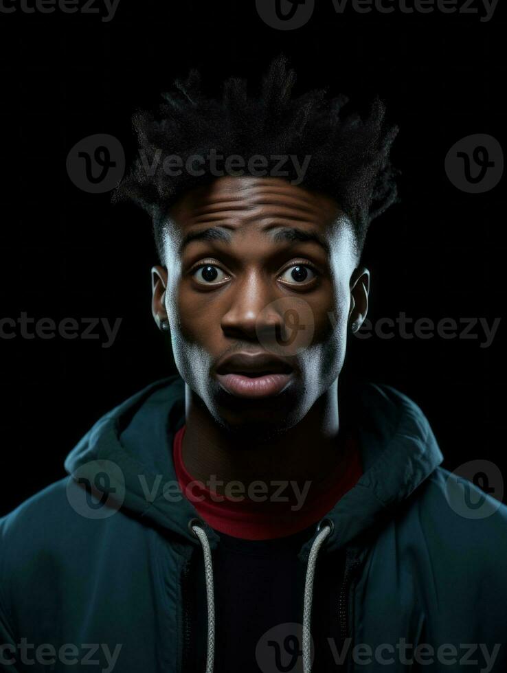 Young man with African features who appears to be shocked AI Generative photo