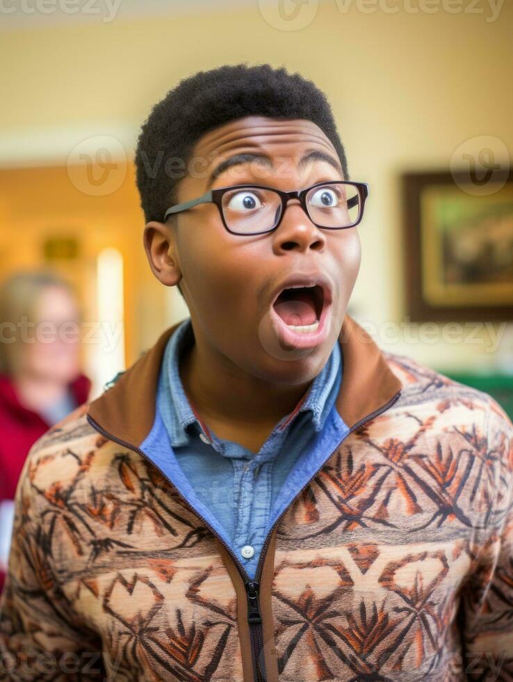 Young man with African features who appears to be shocked AI Generative photo