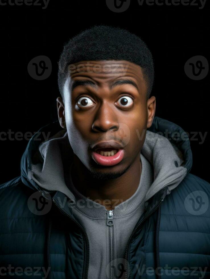 Young man with African features who appears to be shocked AI Generative photo