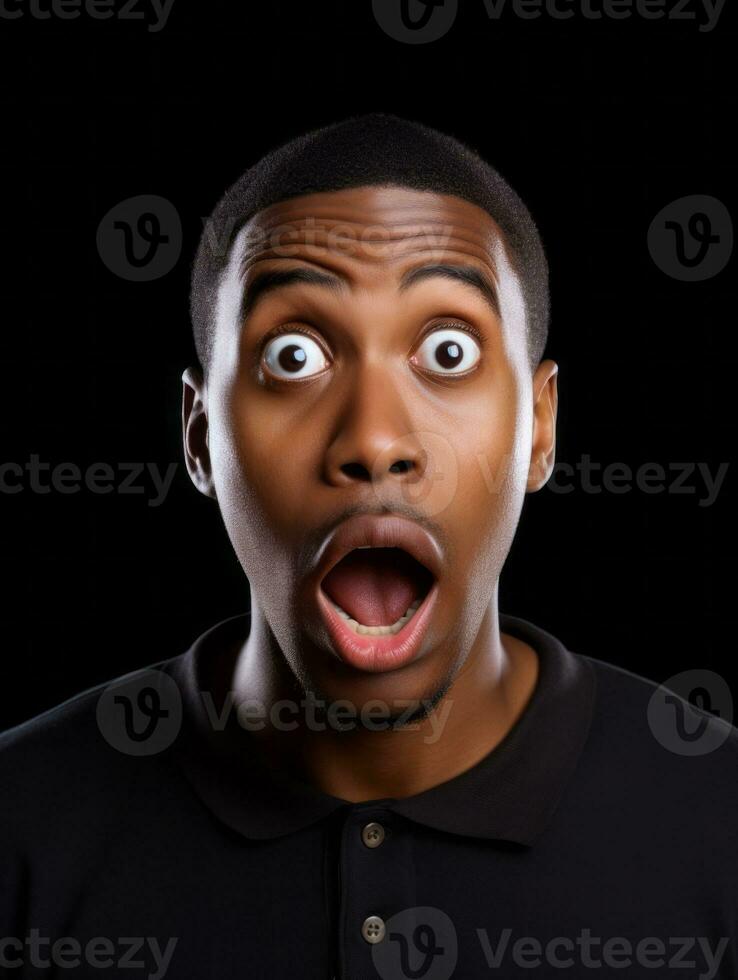 Young man with African features who appears to be shocked AI Generative photo