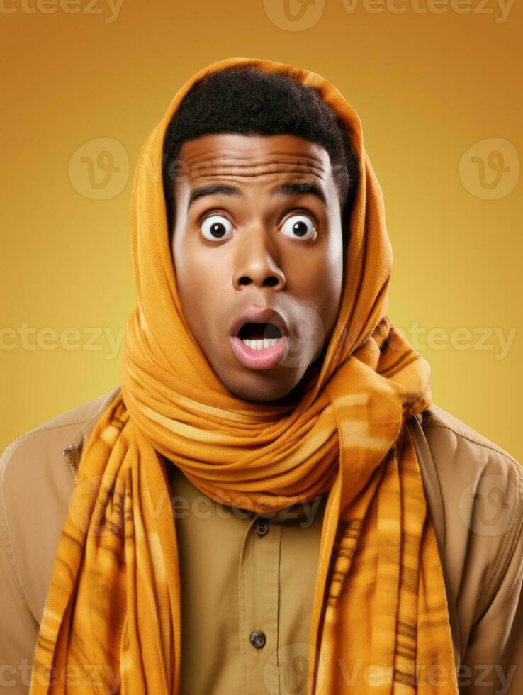 Young man with African features who appears to be shocked AI Generative photo
