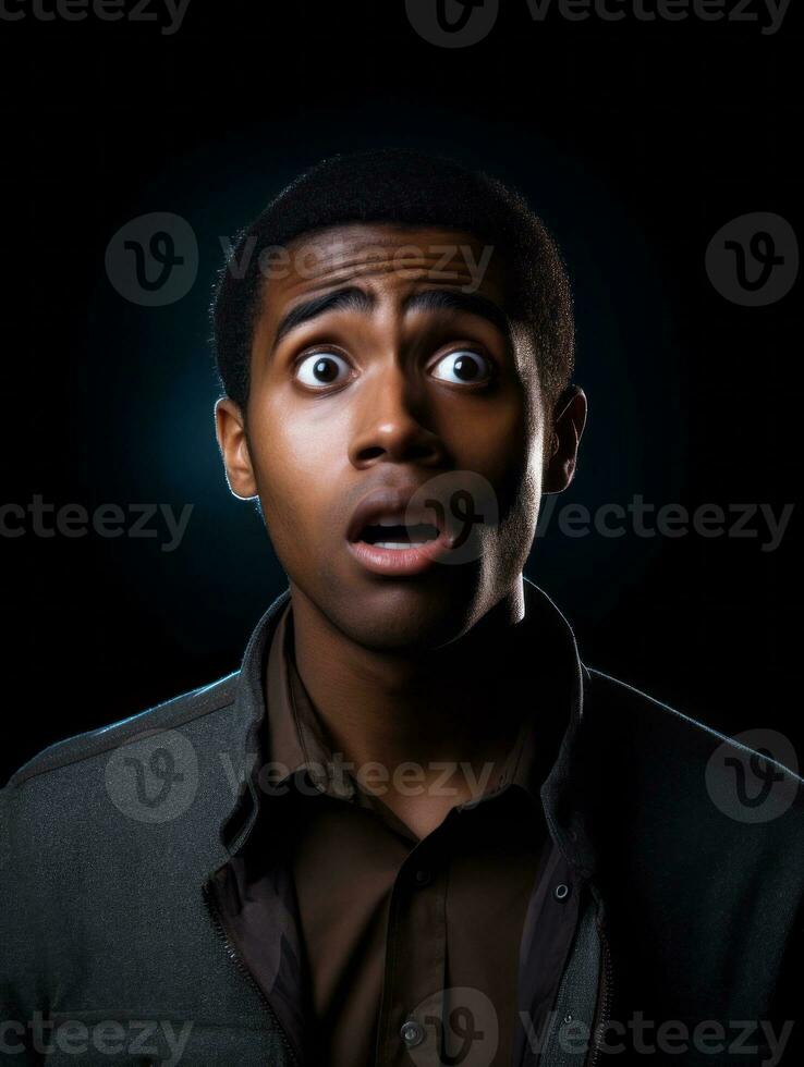 Young man with African features who appears to be shocked AI Generative photo