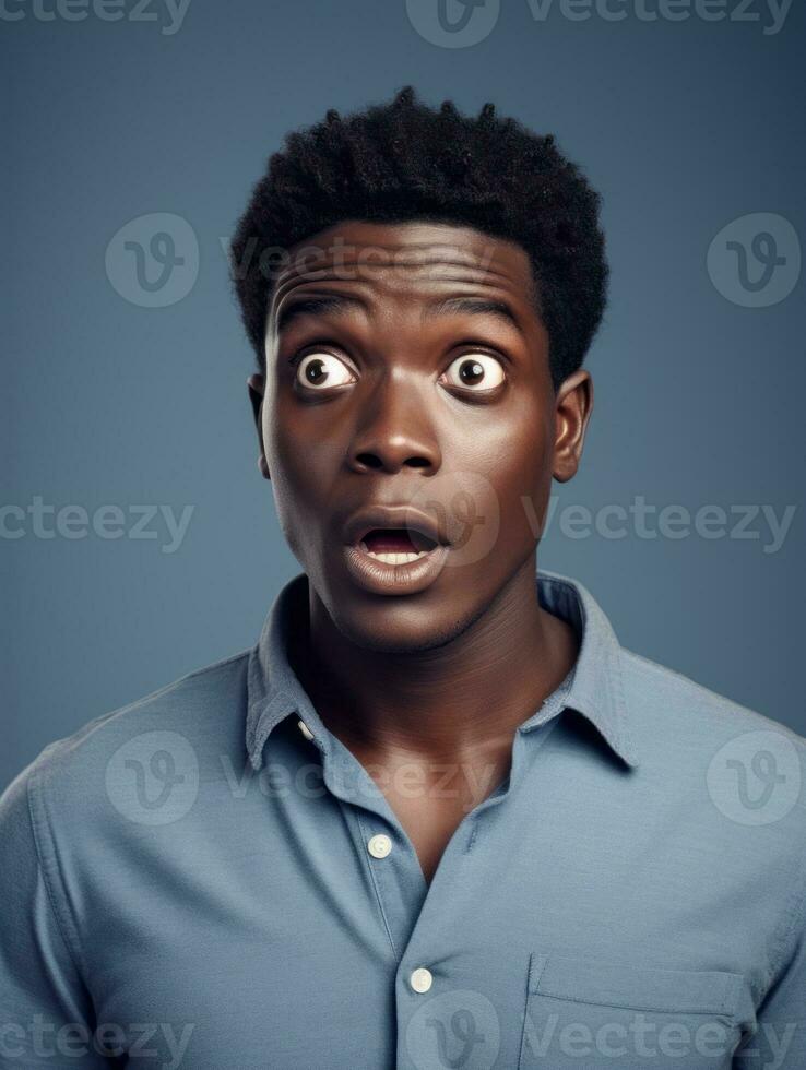 Young man with African features who appears to be shocked AI Generative photo