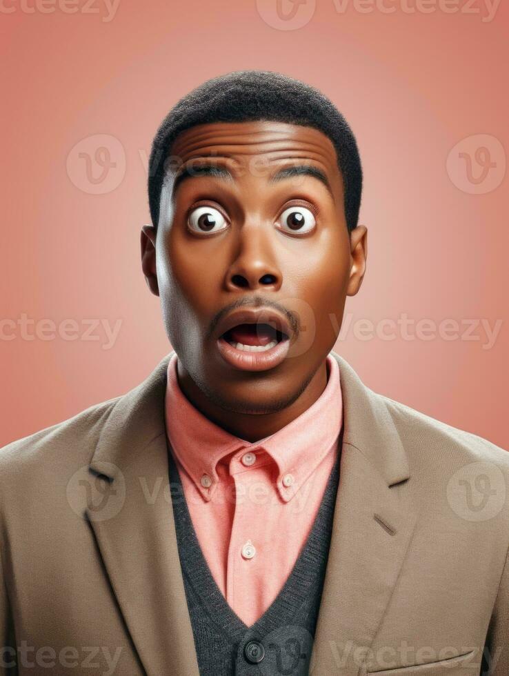 Young man with African features who appears to be shocked AI Generative photo