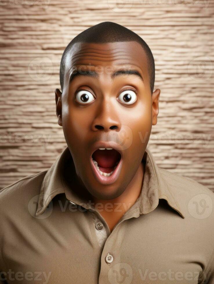 Young man with African features who appears to be shocked AI Generative photo