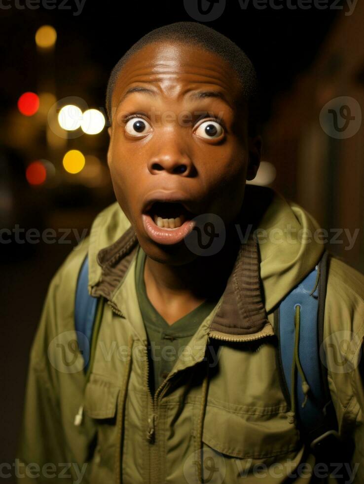 Young man with African features who appears to be shocked AI Generative photo