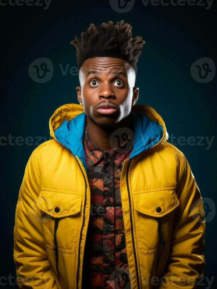 Young man with African features who appears to be shocked AI Generative photo