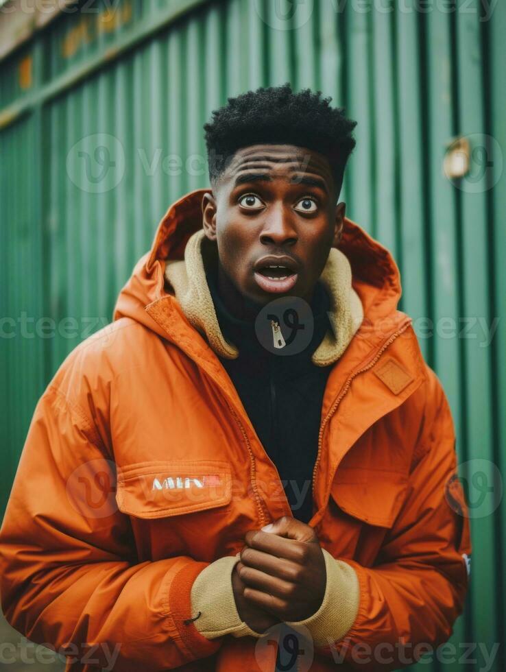 Young man with African features who appears to be shocked AI Generative photo