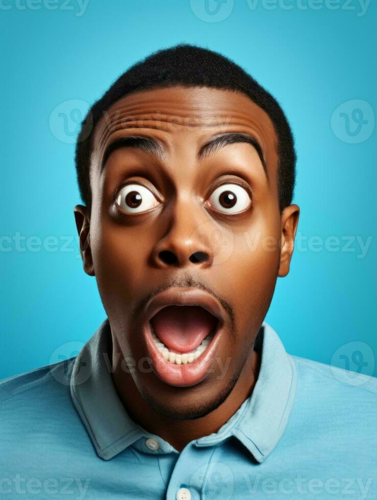 Young man with African features who appears to be shocked AI Generative photo