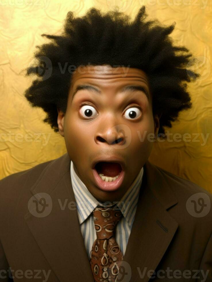 Young man with African features who appears to be shocked AI Generative photo