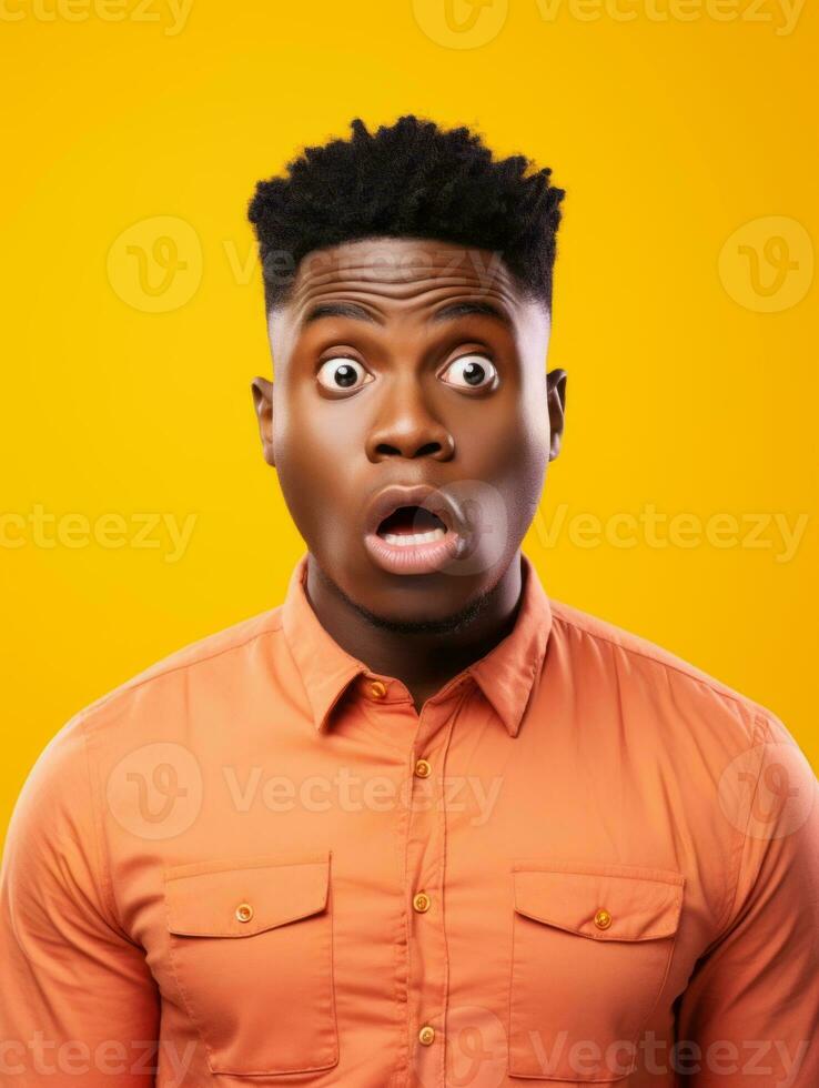 Young man with African features who appears to be shocked AI Generative photo