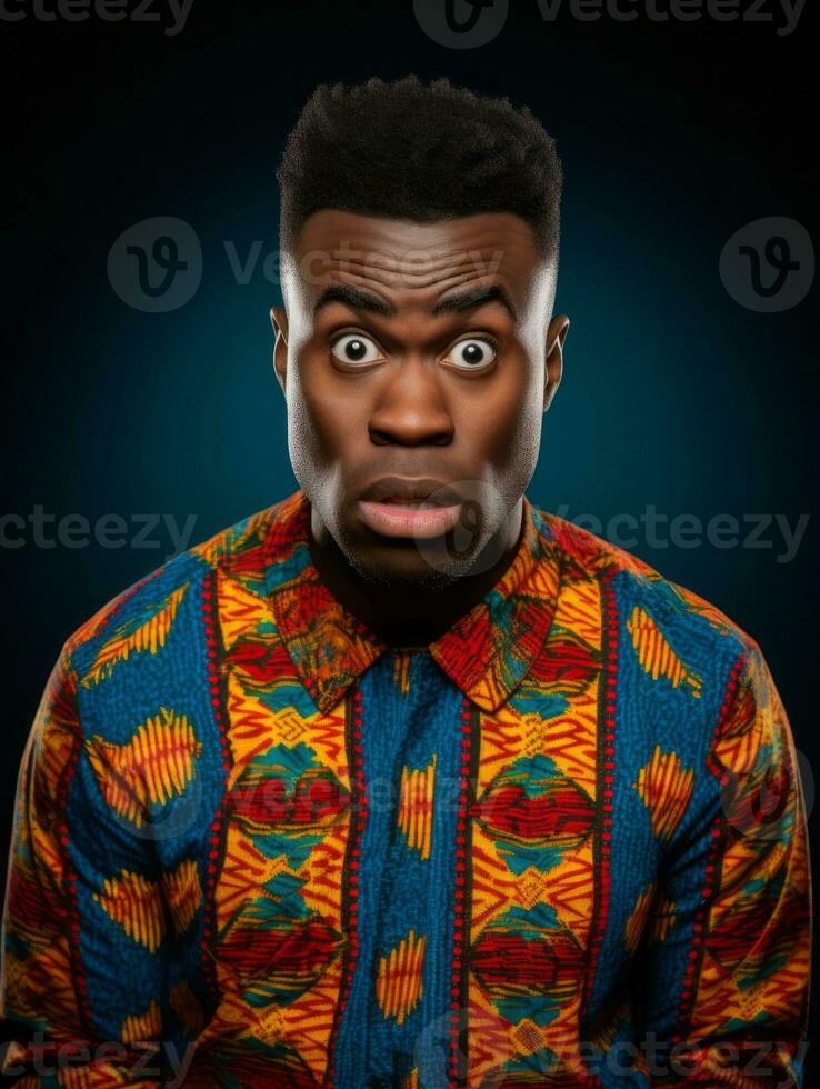 Young man with African features who appears to be shocked AI Generative photo