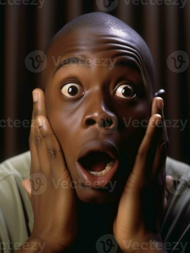 Young man with African features who appears to be shocked AI Generative photo