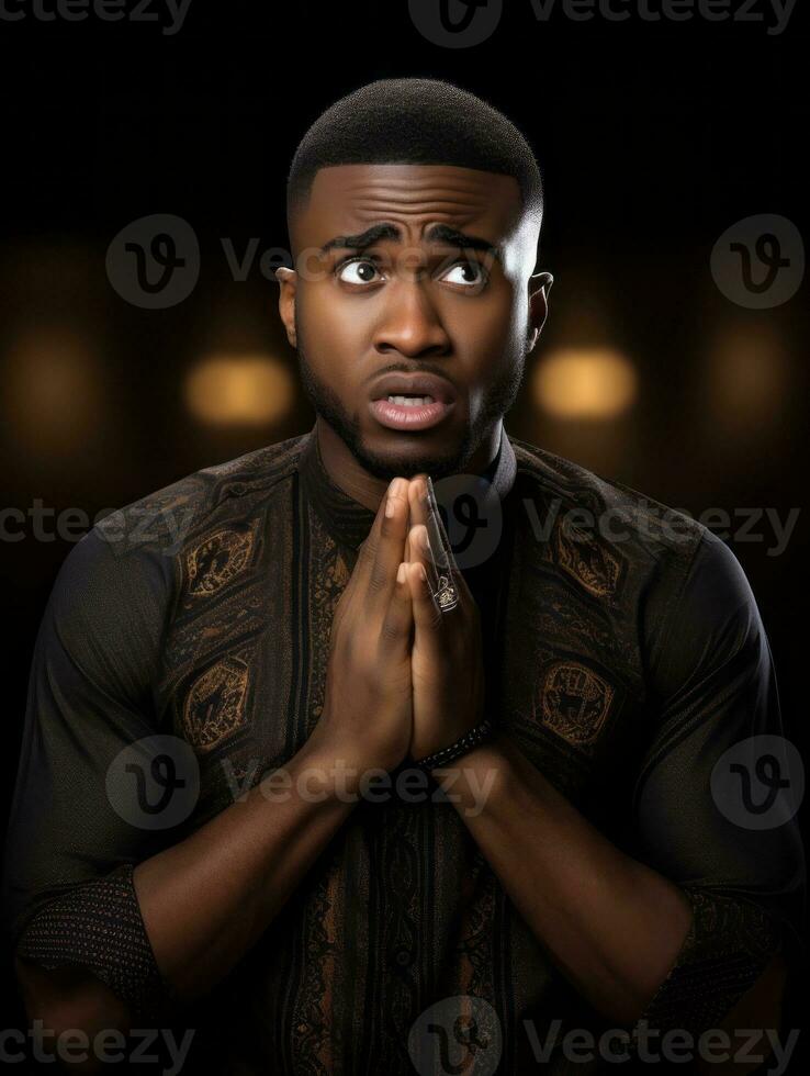 Young man with African features who appears to be shocked AI Generative photo