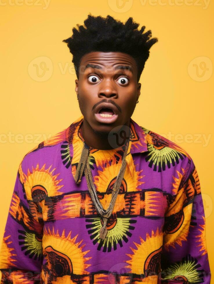 Young man with African features who appears to be shocked AI Generative photo