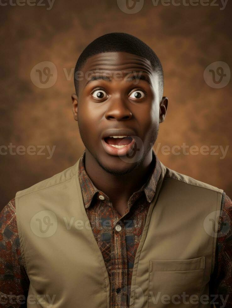 Young man with African features who appears to be shocked AI Generative photo