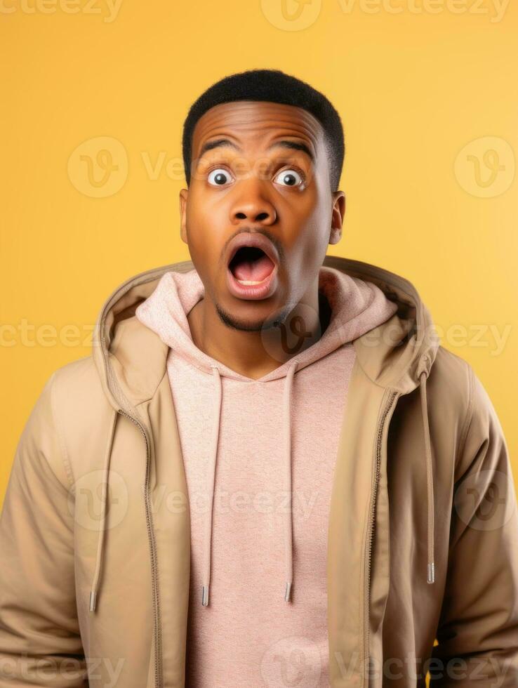 Young man with African features who appears to be shocked AI Generative photo