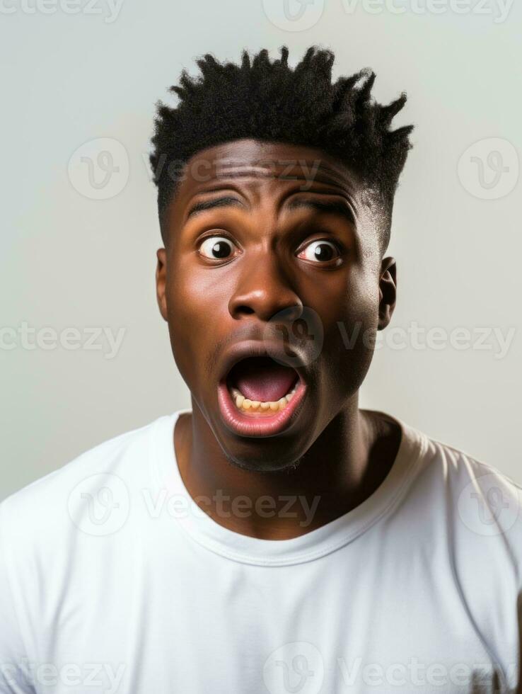 Young man with African features who appears to be shocked AI Generative photo