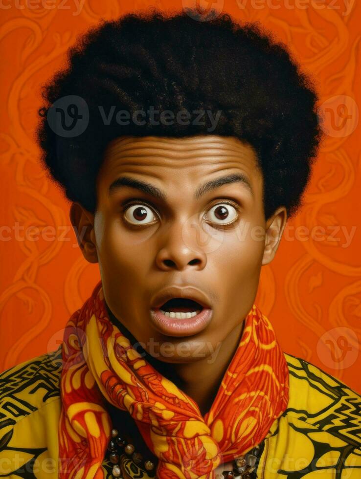 Young man with African features who appears to be shocked AI Generative photo