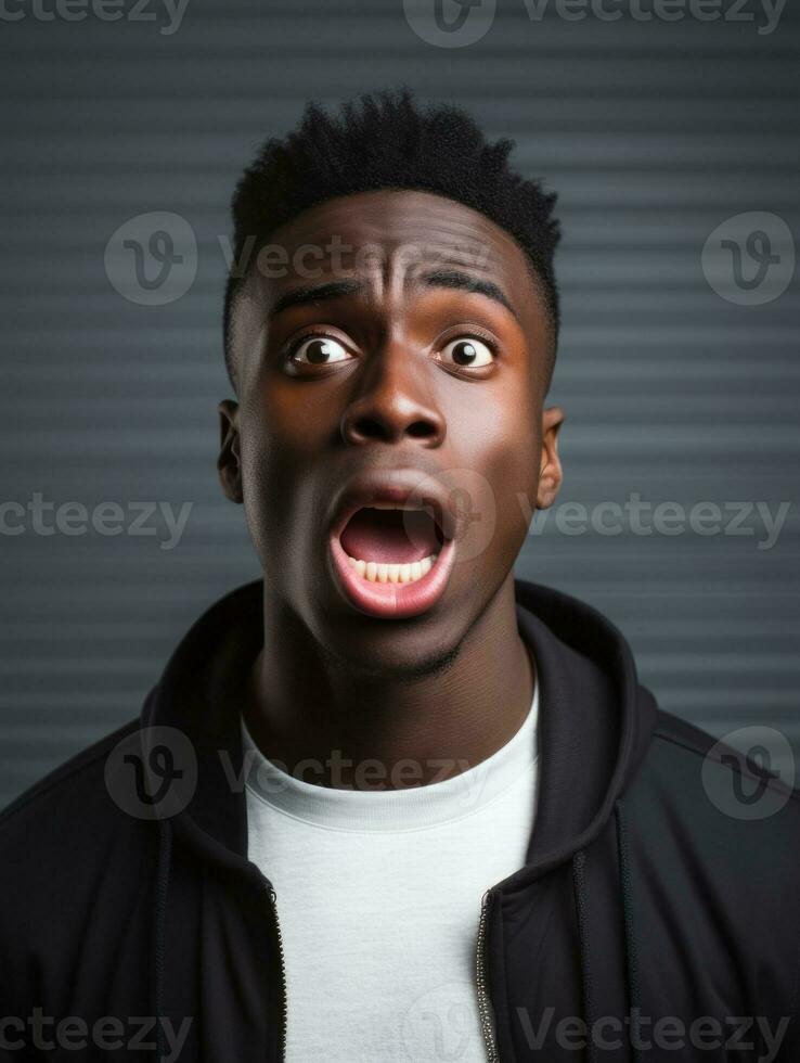 Young man with African features who appears to be shocked AI Generative photo