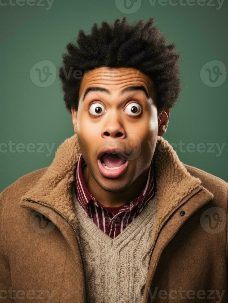 Young man with African features who appears to be shocked AI Generative photo