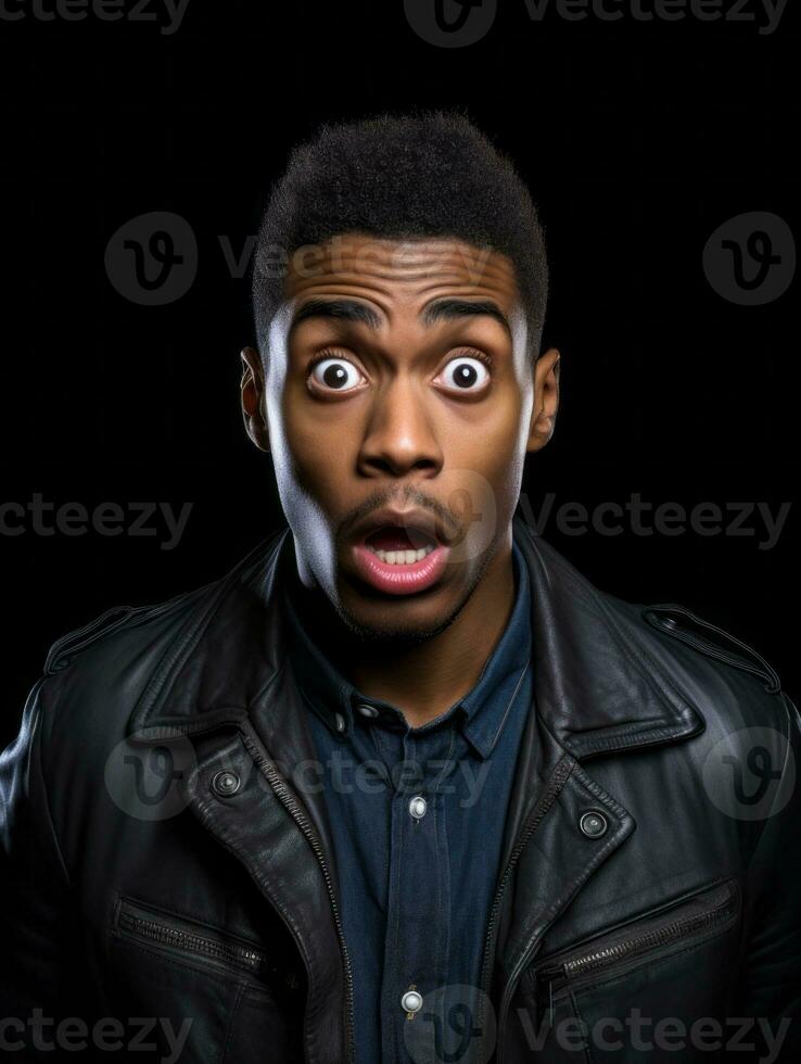 Young man with African features who appears to be shocked AI Generative photo