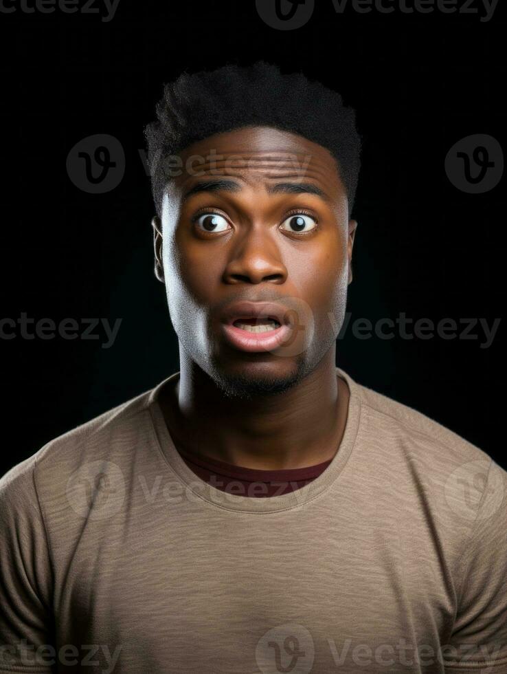 Young man with African features who appears to be shocked AI Generative photo
