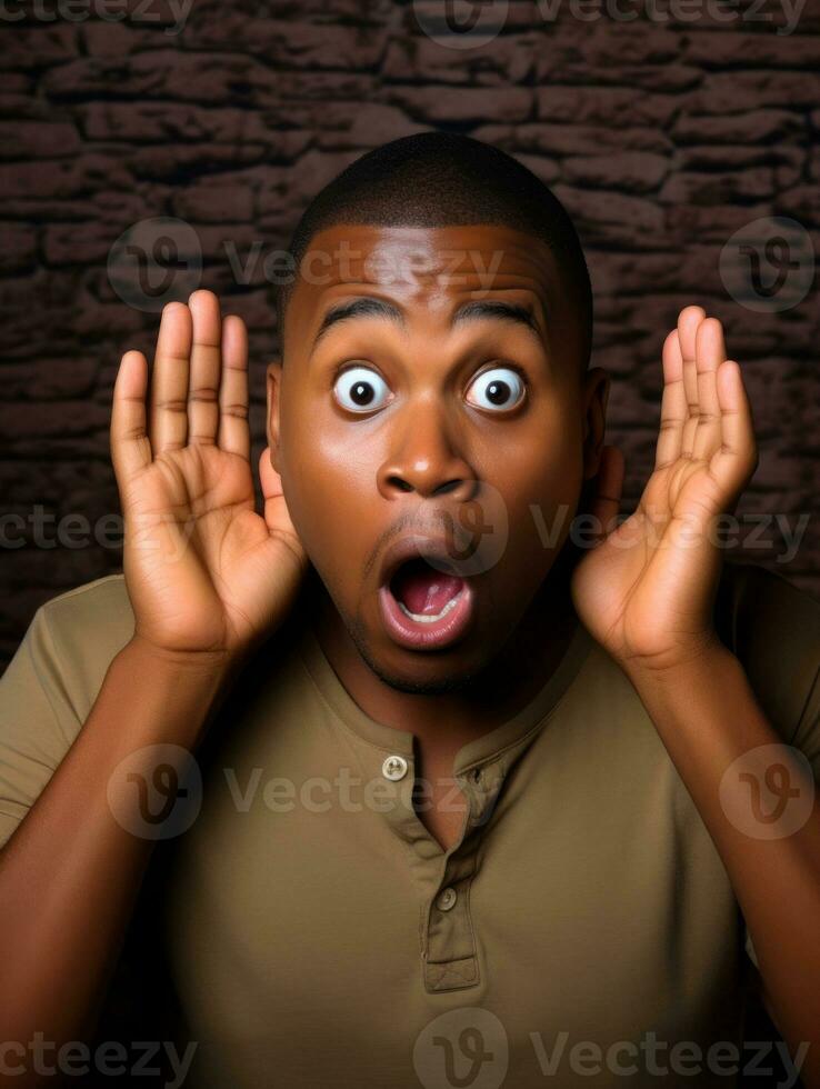 Young man with African features who appears to be shocked AI Generative photo