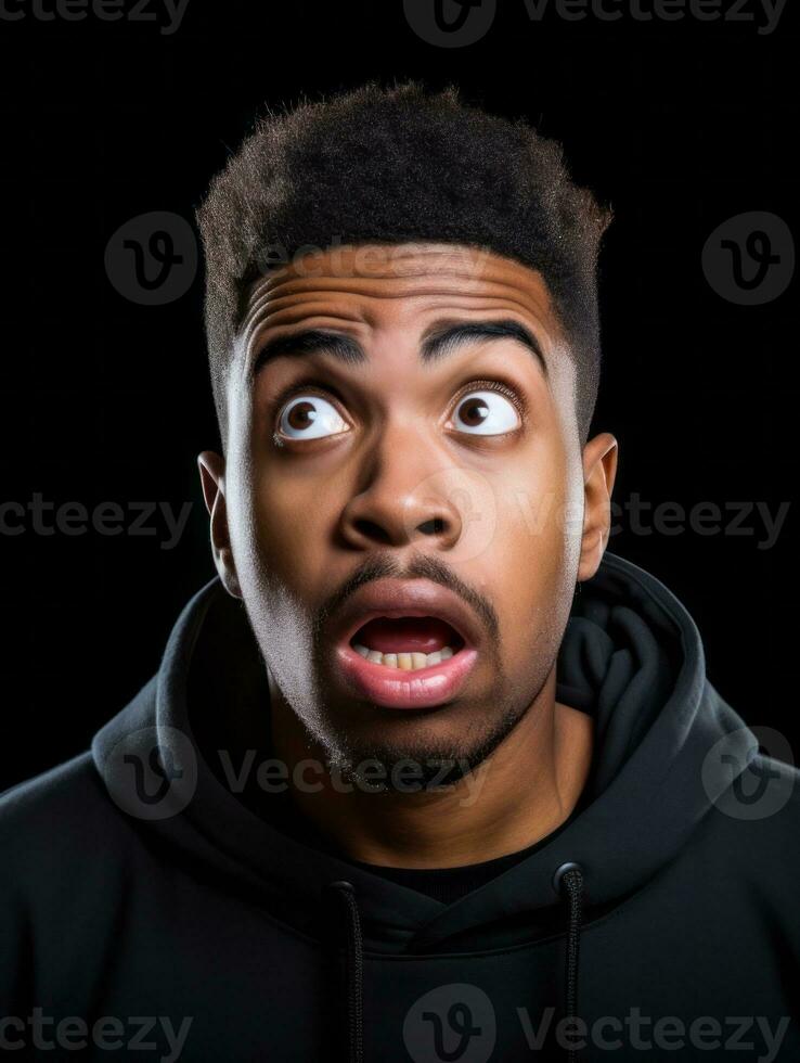 Young man with African features who appears to be shocked AI Generative photo